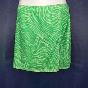 White Fox Boutique Large Green Swirl Mini Skirt with Leg Slit